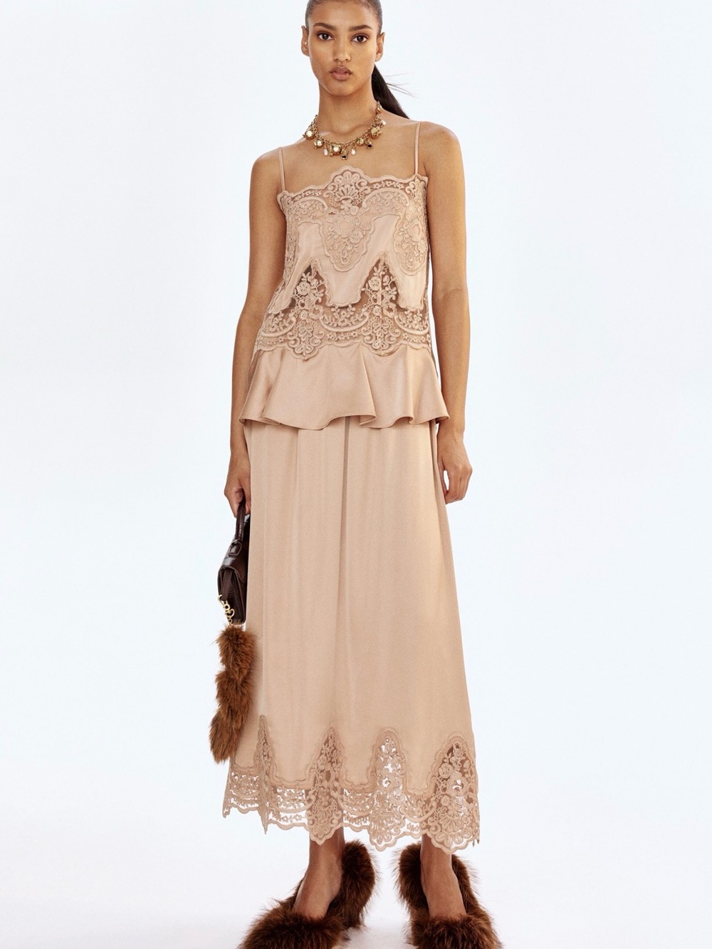 NWT! H&M Beige Lace-Trim Dress Set
